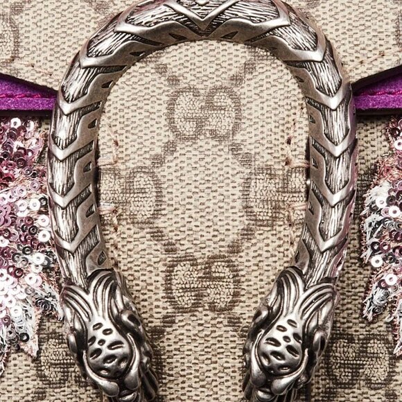Gucci Beige GG Supreme Canvas Embroidered Sequin Small Dionysus Shoulder Bag - Picture 6 of 12